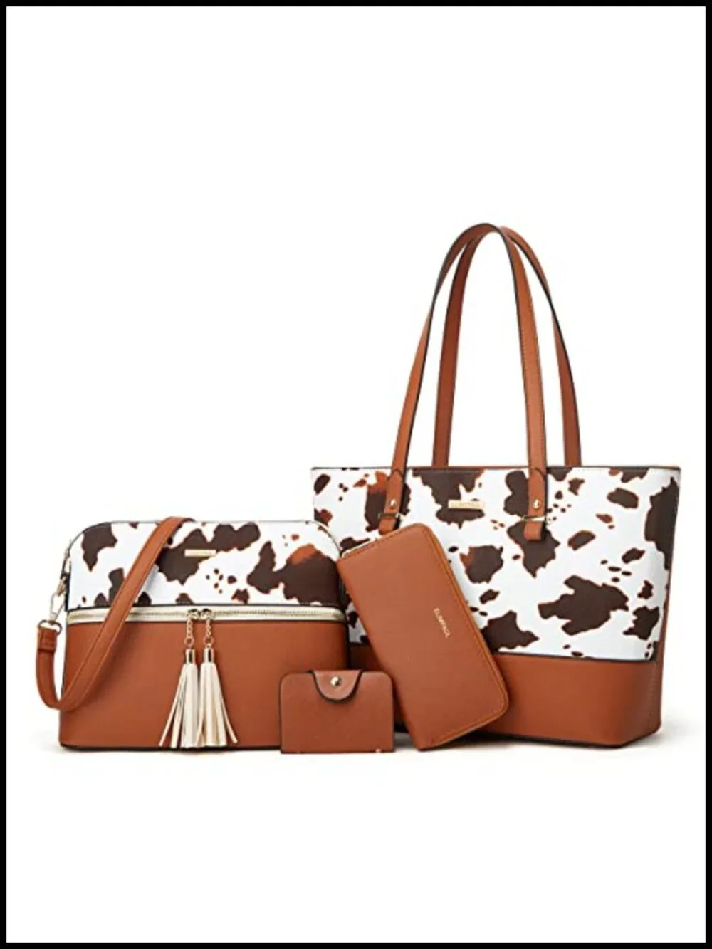 Faux Leather Satchel Tote Handbag Set with Wallet Clutch Card Holder